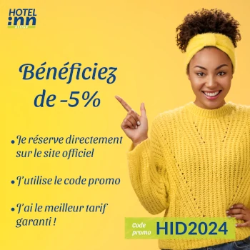 Bénéficiez de -5% sur votre réservation avec le code promo HID2024 dans tous les Hôtels Inn Design de France